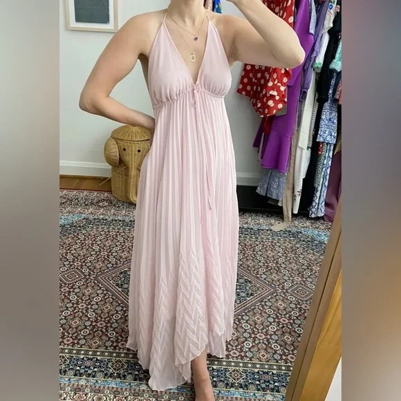 sachin and babi light blue dress A-Line Chiffon Halter Backless Blush Prom Dress With Beading PG949 –  Pgmdress main image 1